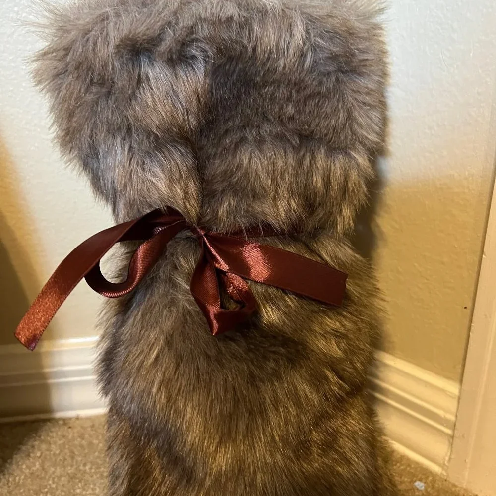 Wine Gift Bag, faux fur, brown, 2-way to use
